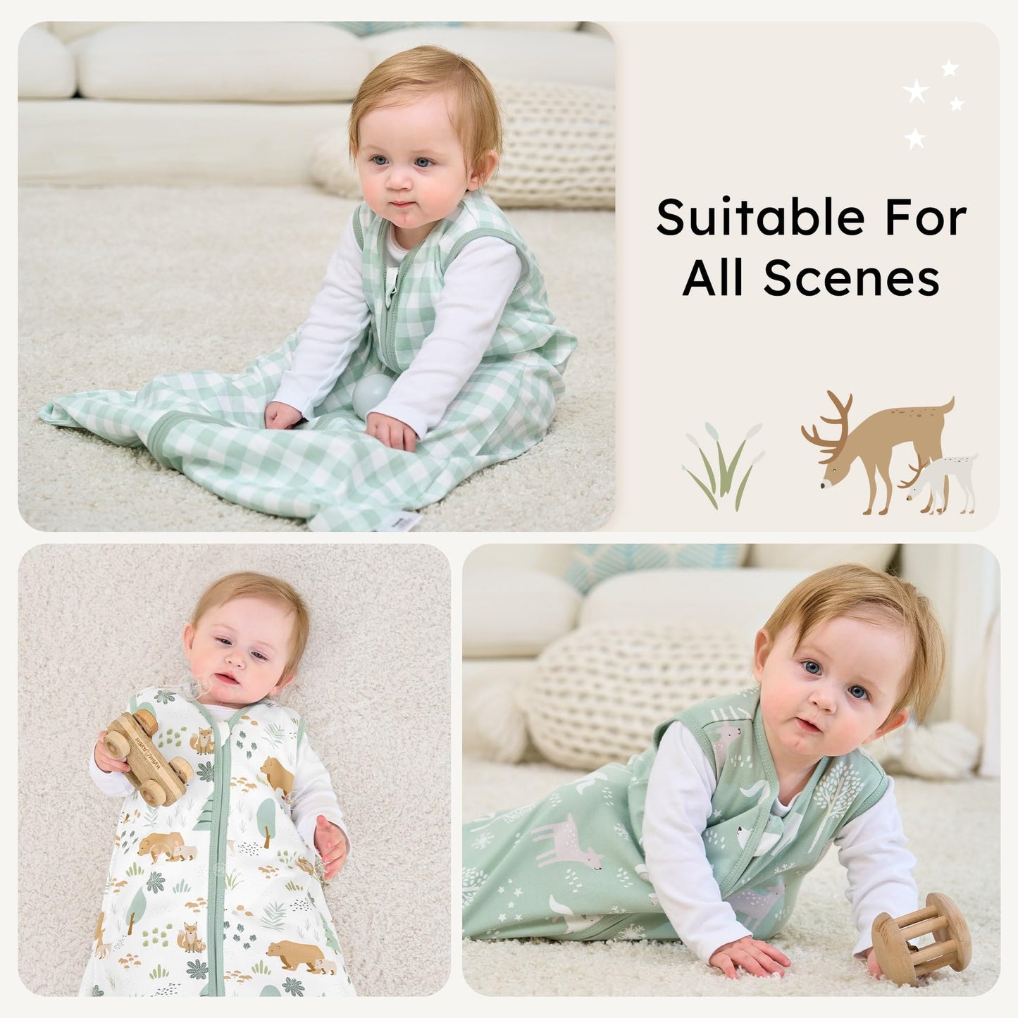 FIEMOL Baby Sleeping Bag 2.5 Tog 0-6 Months, Winter Cotton Newborn Baby Sleeping Bag, Wearable Blanket for Infants and Toddlers, 2-Way Zip Sleeping Bag, 67 cm, Rainbow