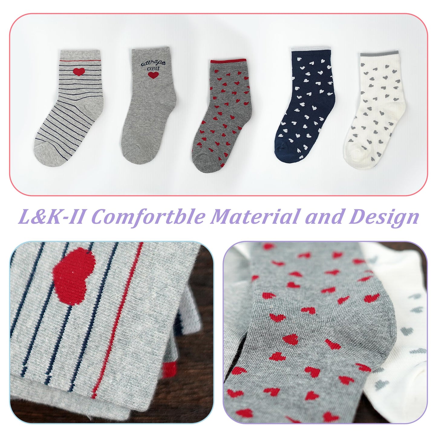 L&K-II 10/12 Paar Kinder Mädchen Socken aus Baumwolle Kleinkind niedliche Muster Kids Sneakersocken bunt 2808VA