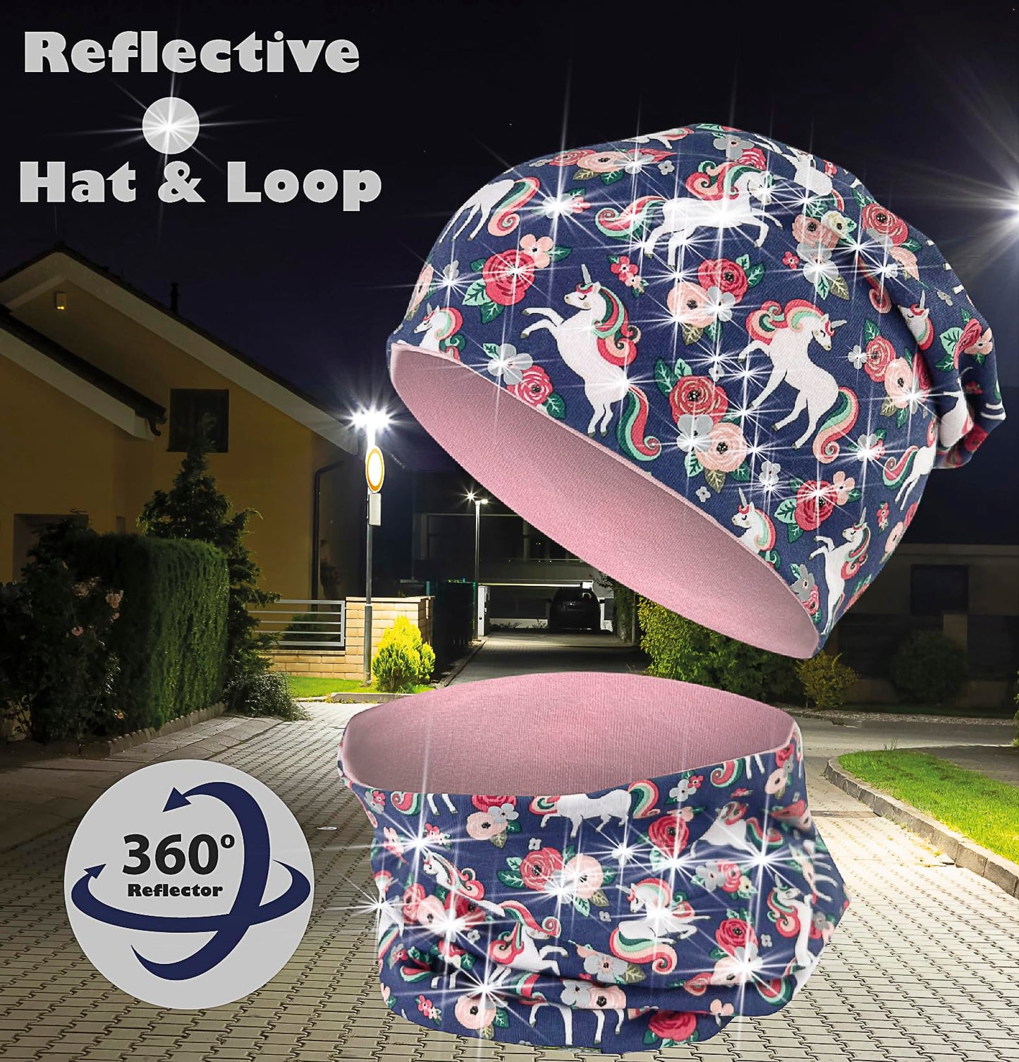 Heckbo 360° Reflector Children's Hat & Loop Scarf Set, Many Designs, 2–8 Years, 95% Cotton, Soft & Easy-Care Stretch Material, for Boys, Girls, Beanie for Spring, Summer, Autumn, Winter