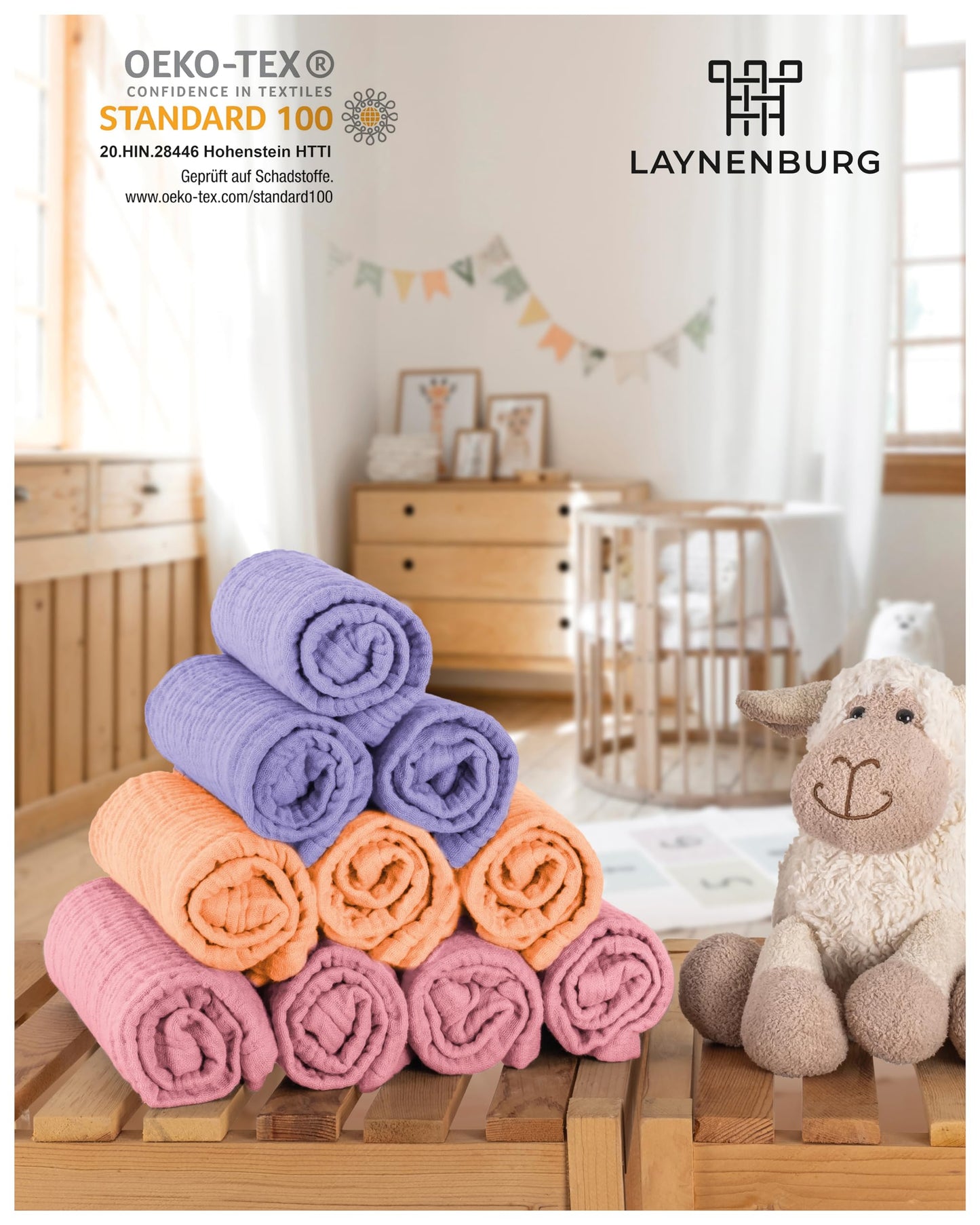 LAYNENBURG 10er-Set Premium Spucktücher Baby aus extra weichem Musselin - 100% Baumwolle - 30x50cm - Oeko Tex 100 - Musselin-tücher als Mulltücher, Mullwindeln oder Stoffwindeln (weiß)