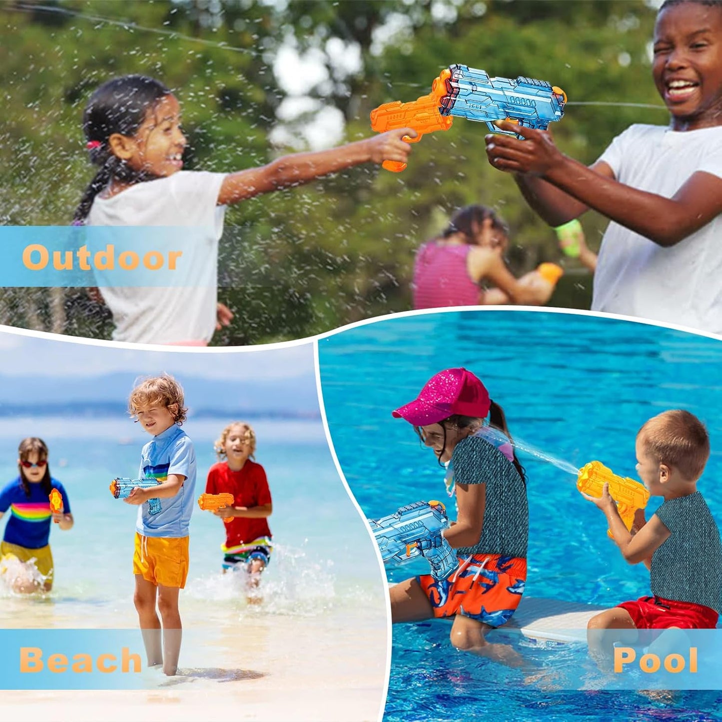 Wasserpistolen für Kinder, 2 Stück Wasserpistolen Set, Kunststoff Wasserspritzpistolen, Kindersprühpistole, Größe 17 x 13 cm, für Wasserschlachten im Freien, Sommer, Spielzeug, Pool, Party, Geschenk