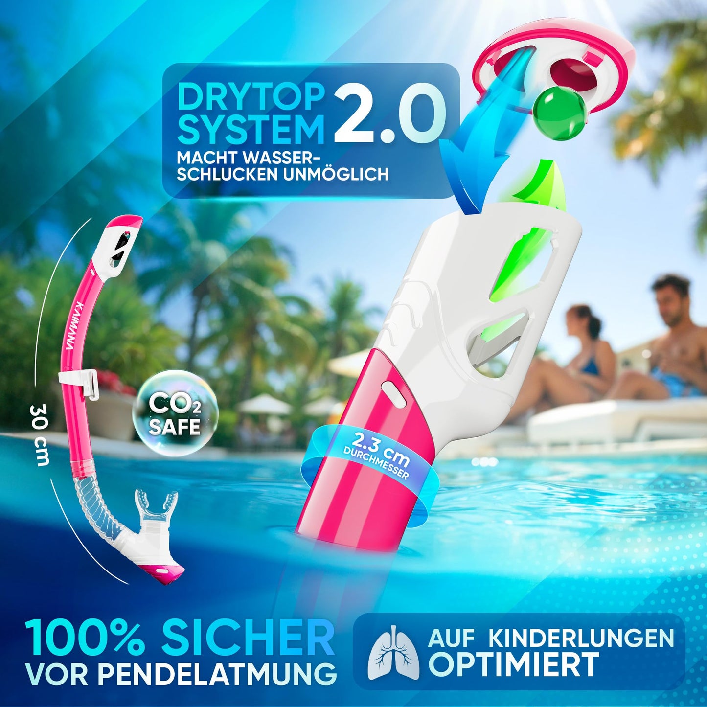 Das Neue KAIMANA® SeaExplorer Schnorchelset Kinder + Tragetasche, Taucherbrille mit Schnorchel, Taucherbrille Kinder, Alternative zur Schnorchelmaske Kinder, Taucherbrille mit Stoffband/Silikonband