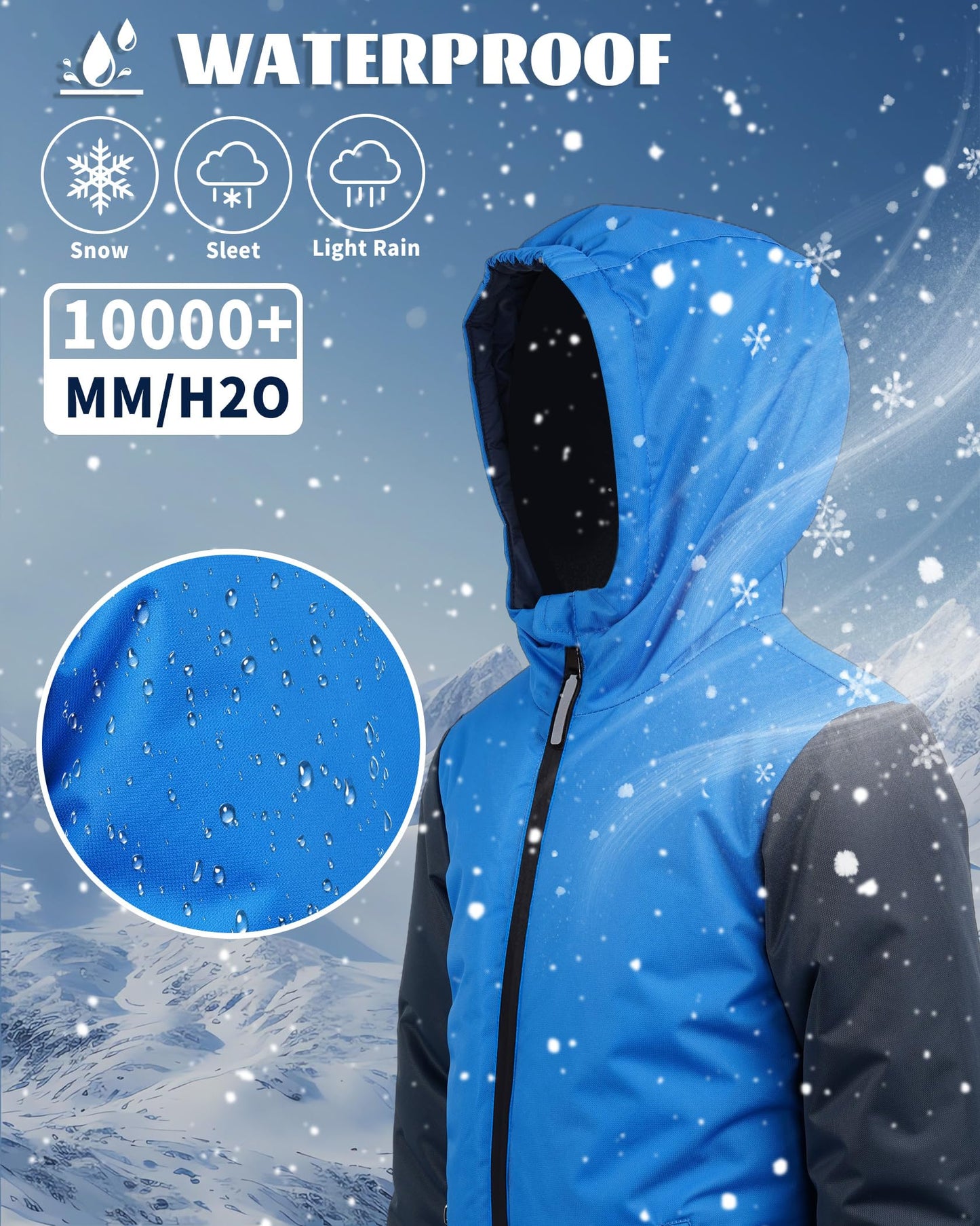 Owntop Children's Unisex Snow Suit Girls Boys Windproof Waterproof Ski Suit with Hood Zip 98-122