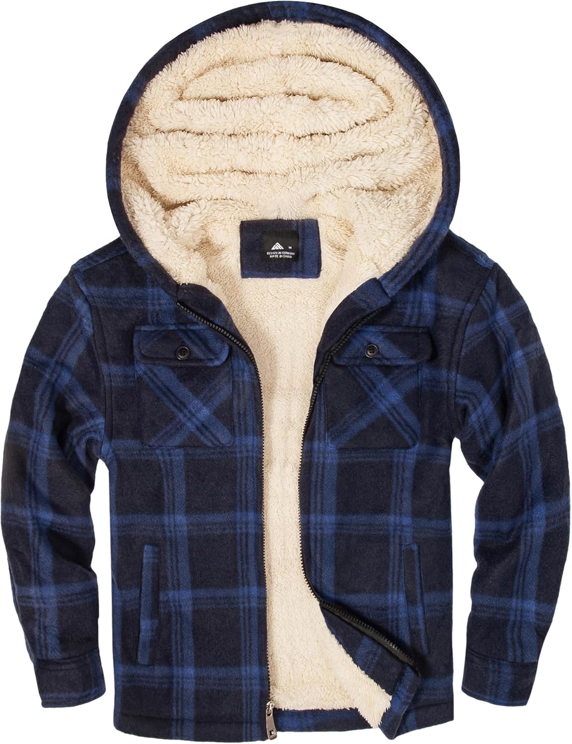 zitysport Shirt Jacket Boys Thick Hoodie Checked Jacket Children with Zip Warm Flannel Jacket Boys Sweat Jacket Outdoor Fleece Jacket Winter Jackets for Boys with Chest Pocket