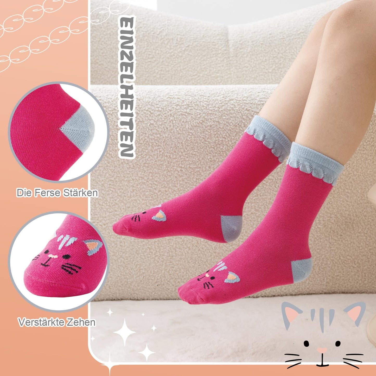 Cirorld Socken Kinder Mädchen Lustige Einhorn Meerjungfrau Tiergesicht Socken Süße Bunte Kindersocken Baumwolle Socken, 2-14 Jahre 6 Paare