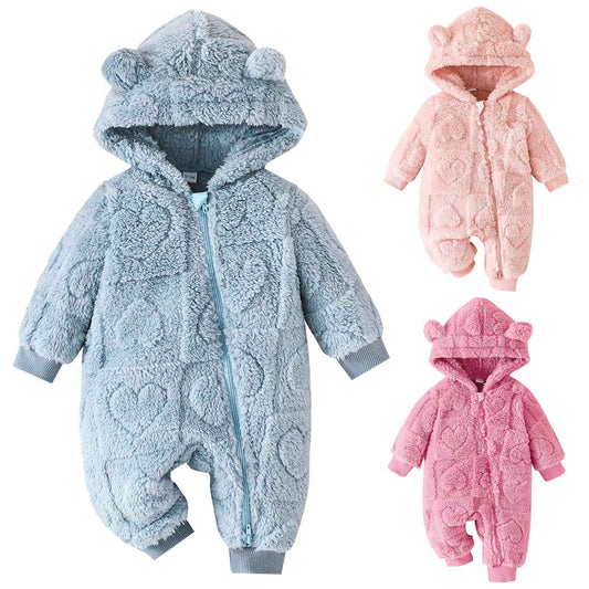 Winmany Newborn Baby Winter Snowsuit Bear Fleece with Hood Jumpsuit Heart Romper Winter Coat Outwear for Boys Girls