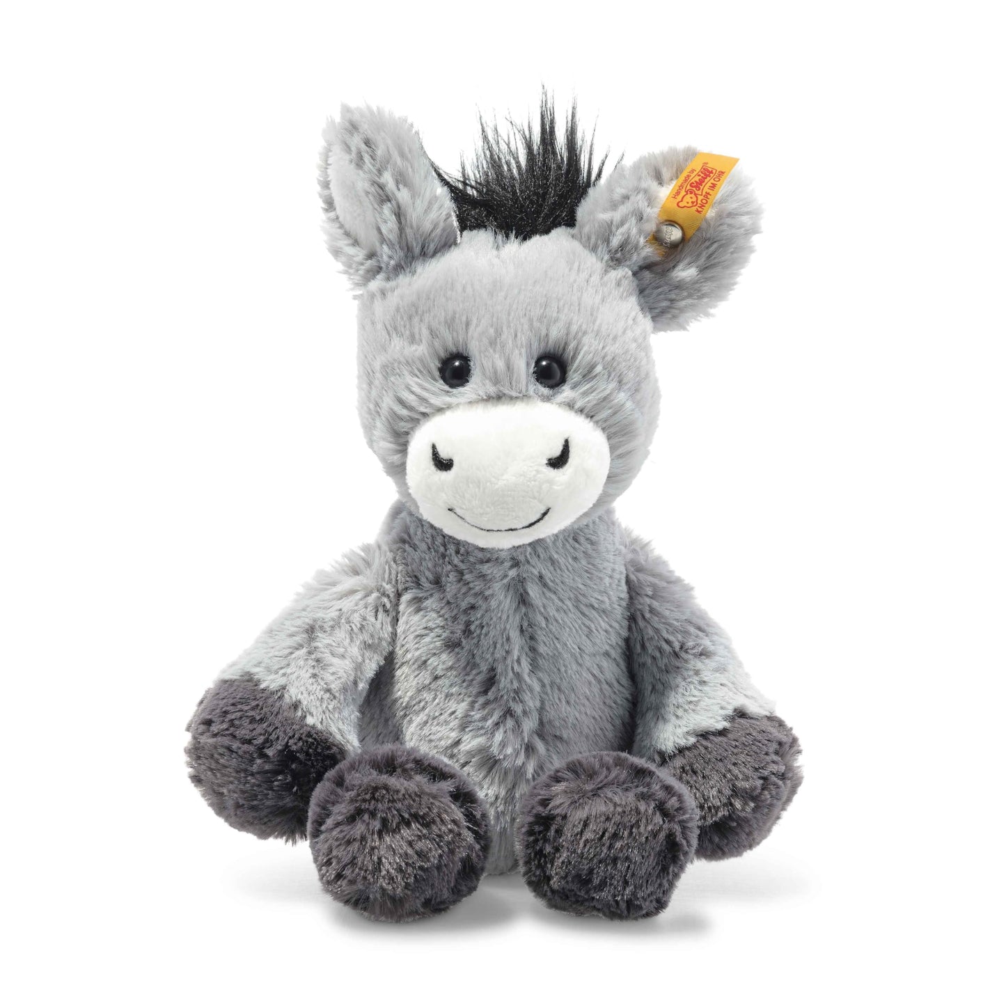Steiff Cuddly Toy Dinkie Donkey, Cute Stuffed Toy with Plastic Eyes, Children, Boys & Girls, Friends, Plush Toy 20 cm, Light Grey, 073922
