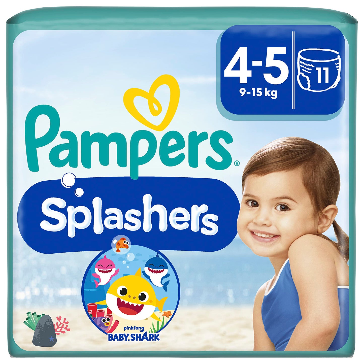 Pampers Baby Nappies Size 4-5, Splashers, Pack of 11, Disposable Swim Nappies for Safe Protection in the Water