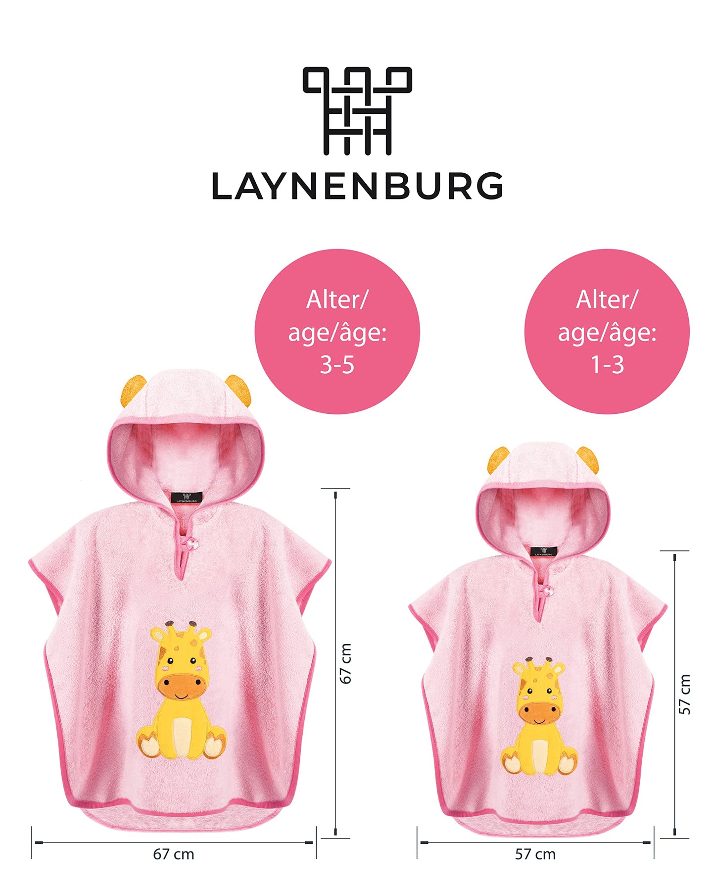 LAYNENBURG Premium Badeponcho Kinder mit Kapuze - 100% Baumwolle - OEKO TEX - Baby Jungen Mädchen Handtuch Poncho Frottee