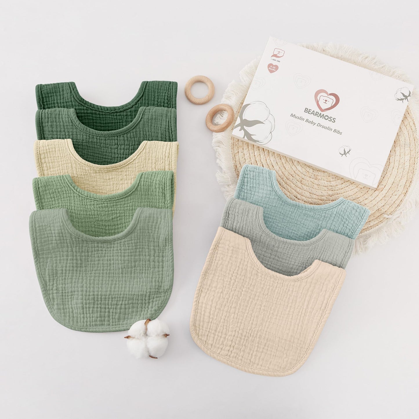 Bearmoss Lätzchen Baby Musselin Sabberlätzchen für Babys, 100% Baumwolle Quadratische Halstuch Baby Verstellbare Babylätzchen Weiche Sabberlätzchen für Junge und Mädchen,8 Stück