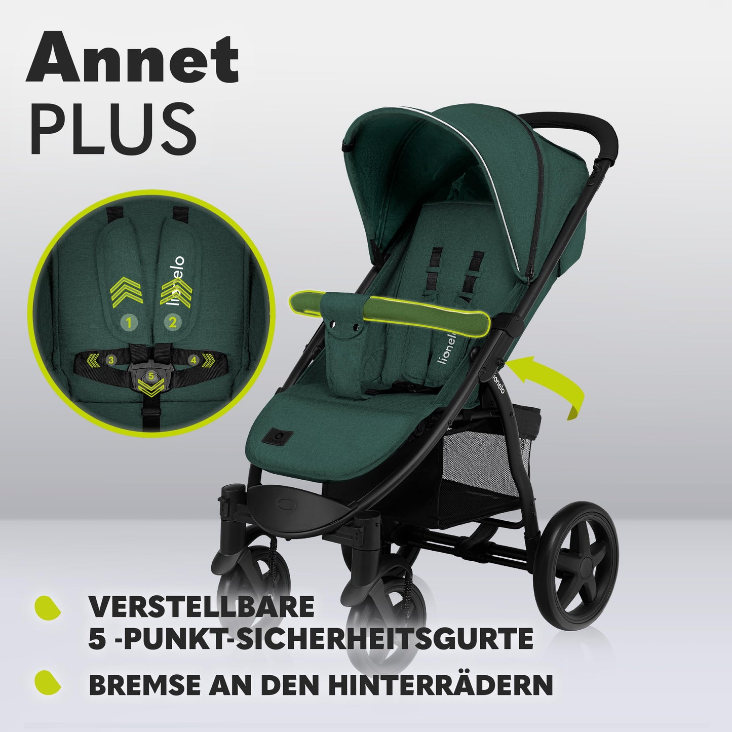 LIONELO Annet Plus Buggy up to 22 kg with Reclining Function, Small Folding Pushchair with Accessories, EVA Foam Wheels, Mosquito Net, Foot Cover Drink Holder, Basket Dreamin