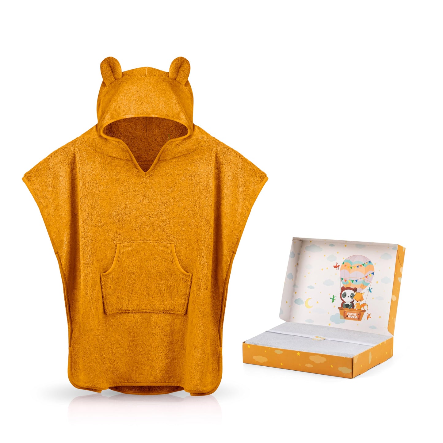 Fuchs&Panda® Badeponcho Kinder EXTRA warm, weich & kuschelig (100% Bambus) | Badeponcho Baby | Handtuch Poncho Kinder mit toller Geschenkverpackung (Kupfer-grün)