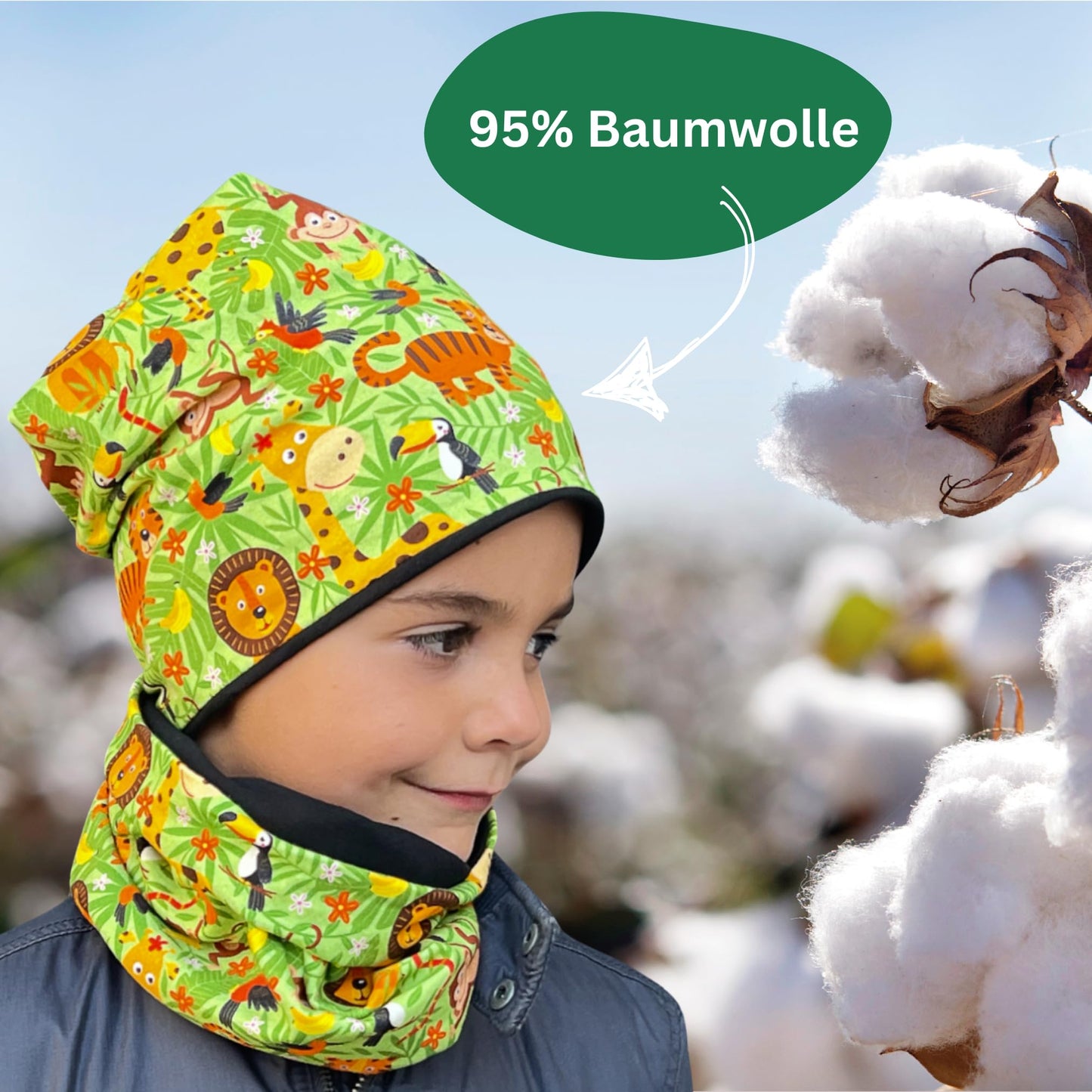HECKBO Children's Beanie Hat & Scarf, Tube Scarf Set, for Girls and Boys, 95% Cotton, Autumn, Spring, Winter