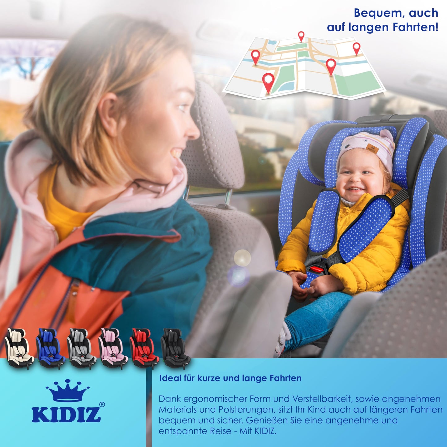 KIDIZ® Autokindersitz Triangle Premium Kindersitz Kinderautositz | Autositz Sitzschale | 9 kg - 36 kg 1-12 Jahre | Gruppe 1/2/3 | universal | zugelassen nach ECE R129/03 | mit Isofix