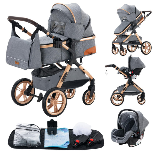 YAZOCO Kinderwagen 3 in 1 Buggy Babybett Komplett Set mit einem Klick Zusammenklappbarer Kinderwagen, KombiKinderwagen Aluminiumrahmen für Neugeborene Sitzzubehör - Meloni2
