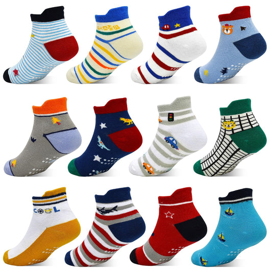 GRPSKCOS Children's Socks 12 Pairs ABS Socks Non-Slip Socks Toddler Anti-Slip Socks for 1-7 Years Boys Girls