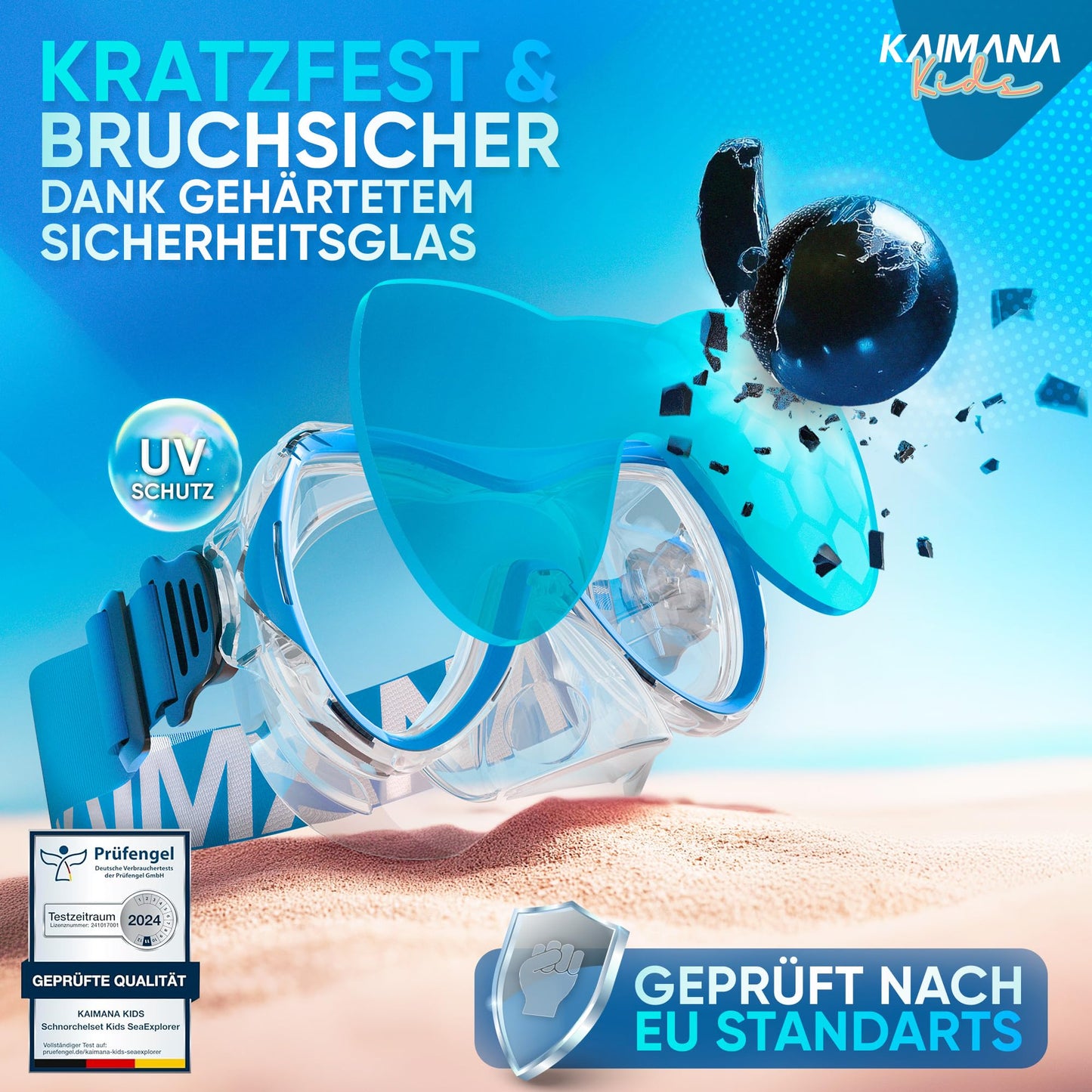 Das Neue KAIMANA® SeaExplorer Schnorchelset Kinder + Tragetasche, Taucherbrille mit Schnorchel, Taucherbrille Kinder, Alternative zur Schnorchelmaske Kinder, Taucherbrille mit Stoffband/Silikonband