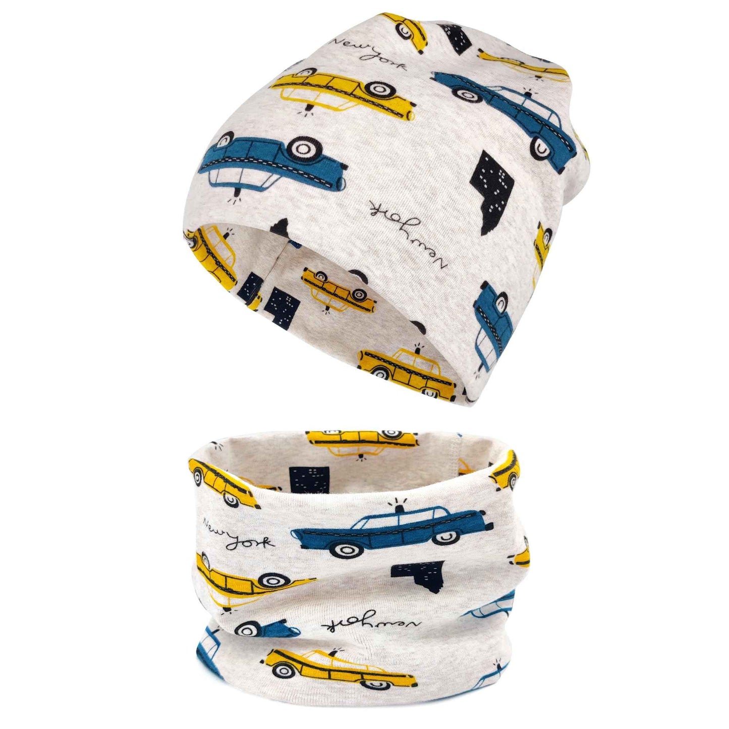 Kinder Beanie Mütze & Loop Schal Set, 95% Baumwolle Mütze Schal Set Mädchen Jungen 2-8 Jahren, Schlauchschal Warme Wintermütze Strickmützen für Herbst Winter Frühling