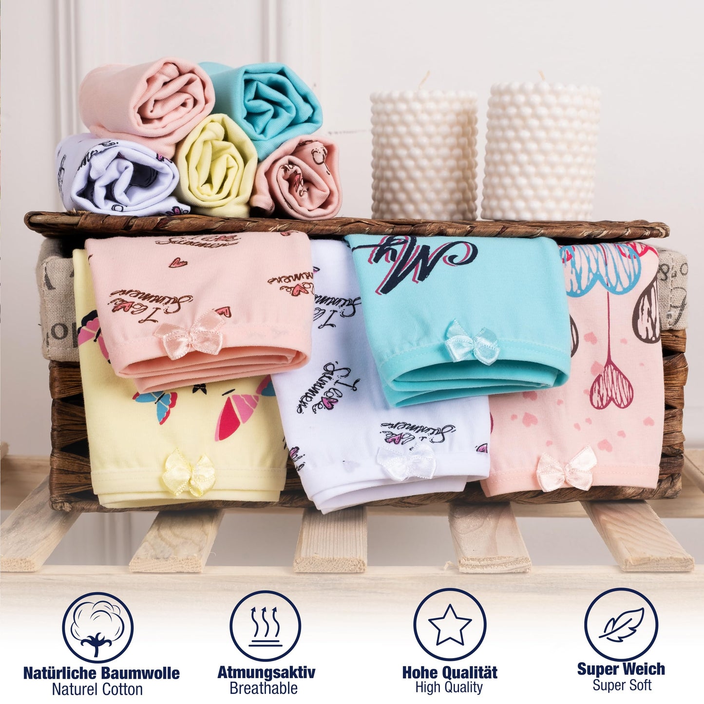 LOREZA ® 10er Pack Mädchen Pantys Boxershorts Unterwäsche aus Baumwolle - Gr. 92-170