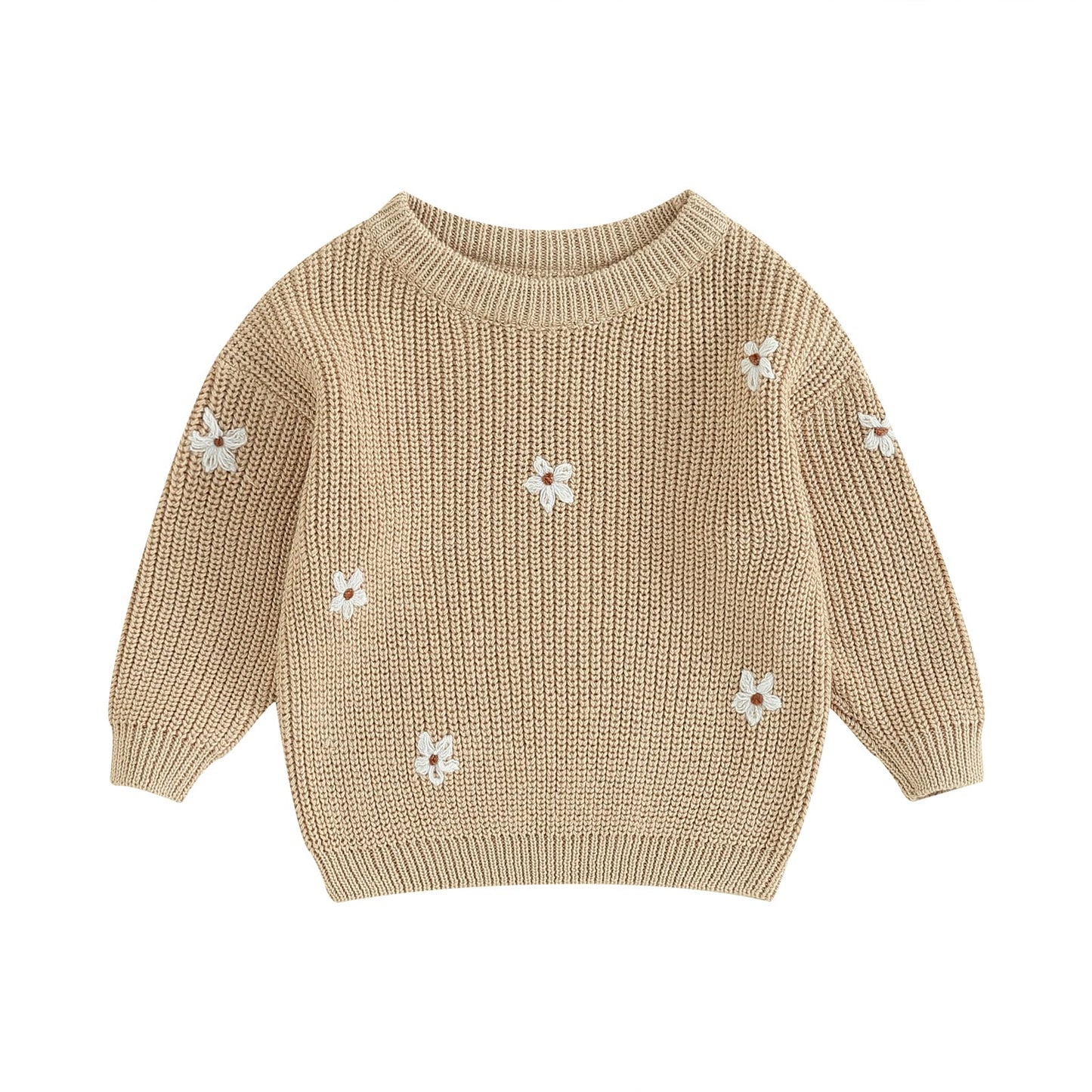 Geagodelia Baby Mädchen Gestrickt Pullover Langarm Rundhalsausschnitt Blume Winter Warm Gerippt Stricken Klobig Top Weich Kleinkind Kleidung Herbst Outwear