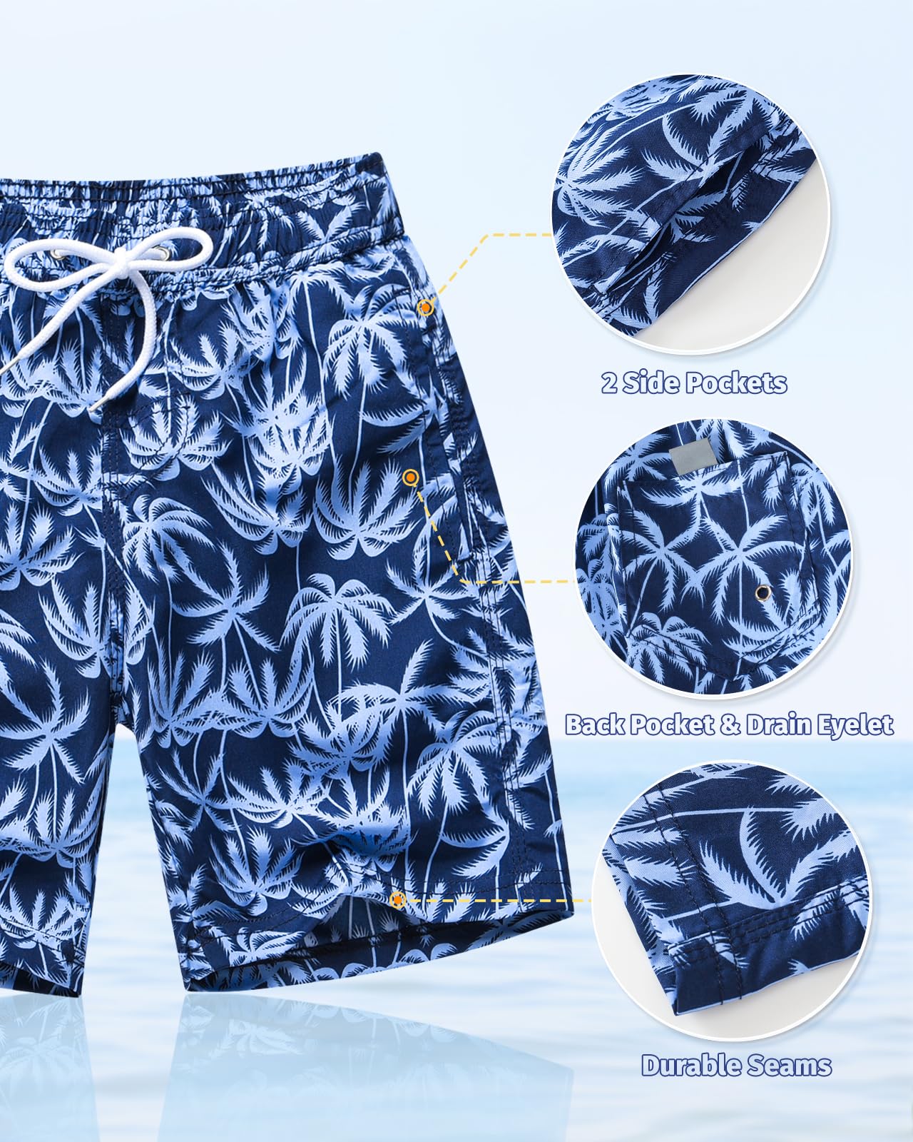 Domee Jungen Badehosen Badeshorts Schnelltrocknend Schwimmhose mit Netzfutter Verstellbarer Kordelzug
