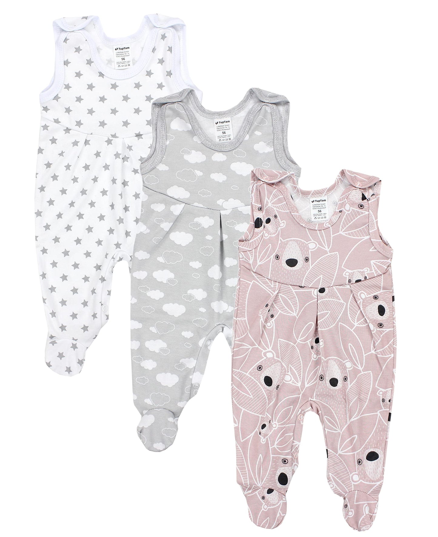 TupTam Baby Mädchen Strampler mit Fuß 3er Pack