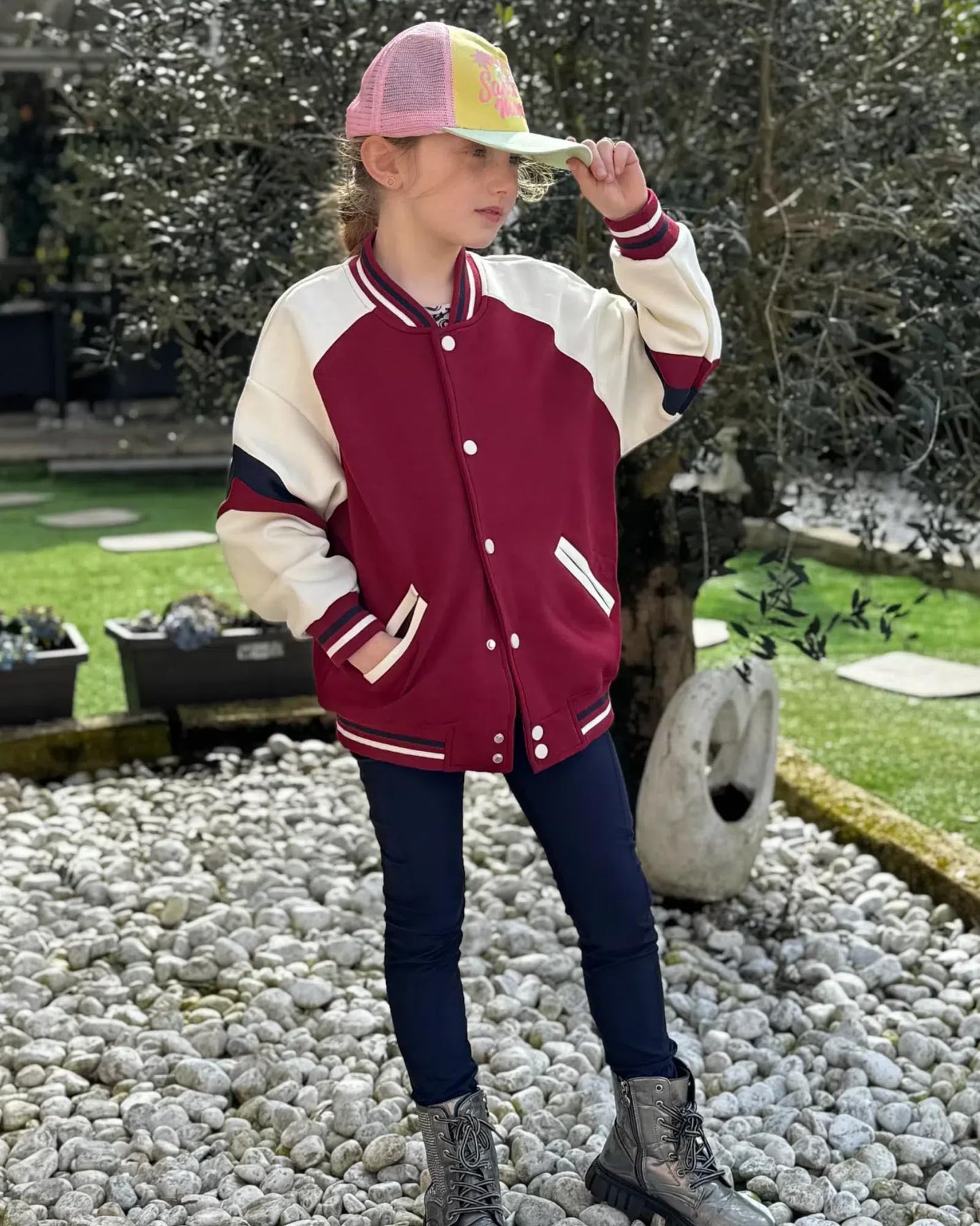 Rolanko Girls Baseball Jacket Boys Varsity Style Sweat Jacket with Pockets for School Bomber Coat for Children