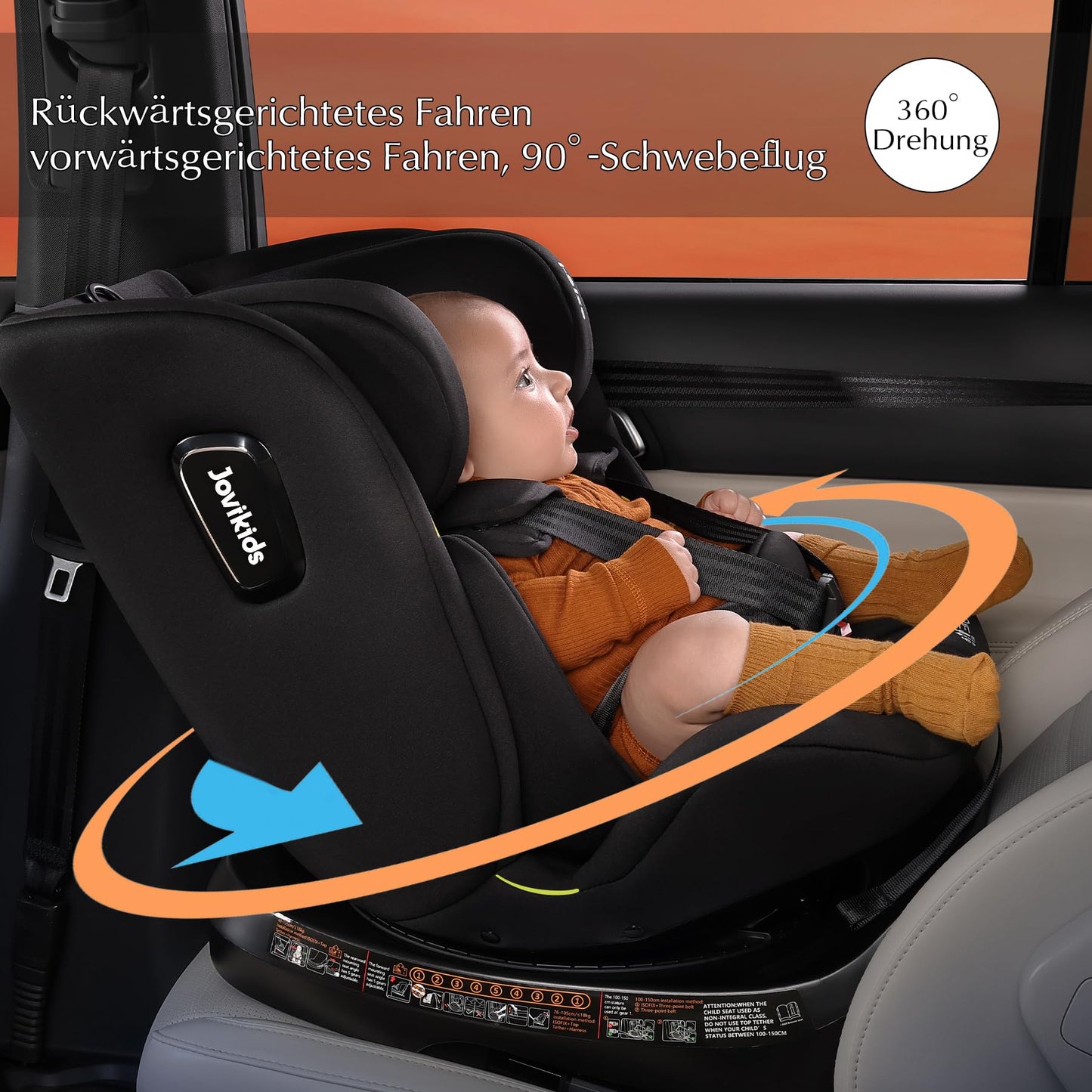 Jovikids 360° Drehbar Kindersitz mit ISOFIX und Ruheposition, i-Size(ECE R129) 40-150cm(0-36kg) Reboarder Baby Autositz, ab Geburt -12 Jahre (blau) - Meloni2