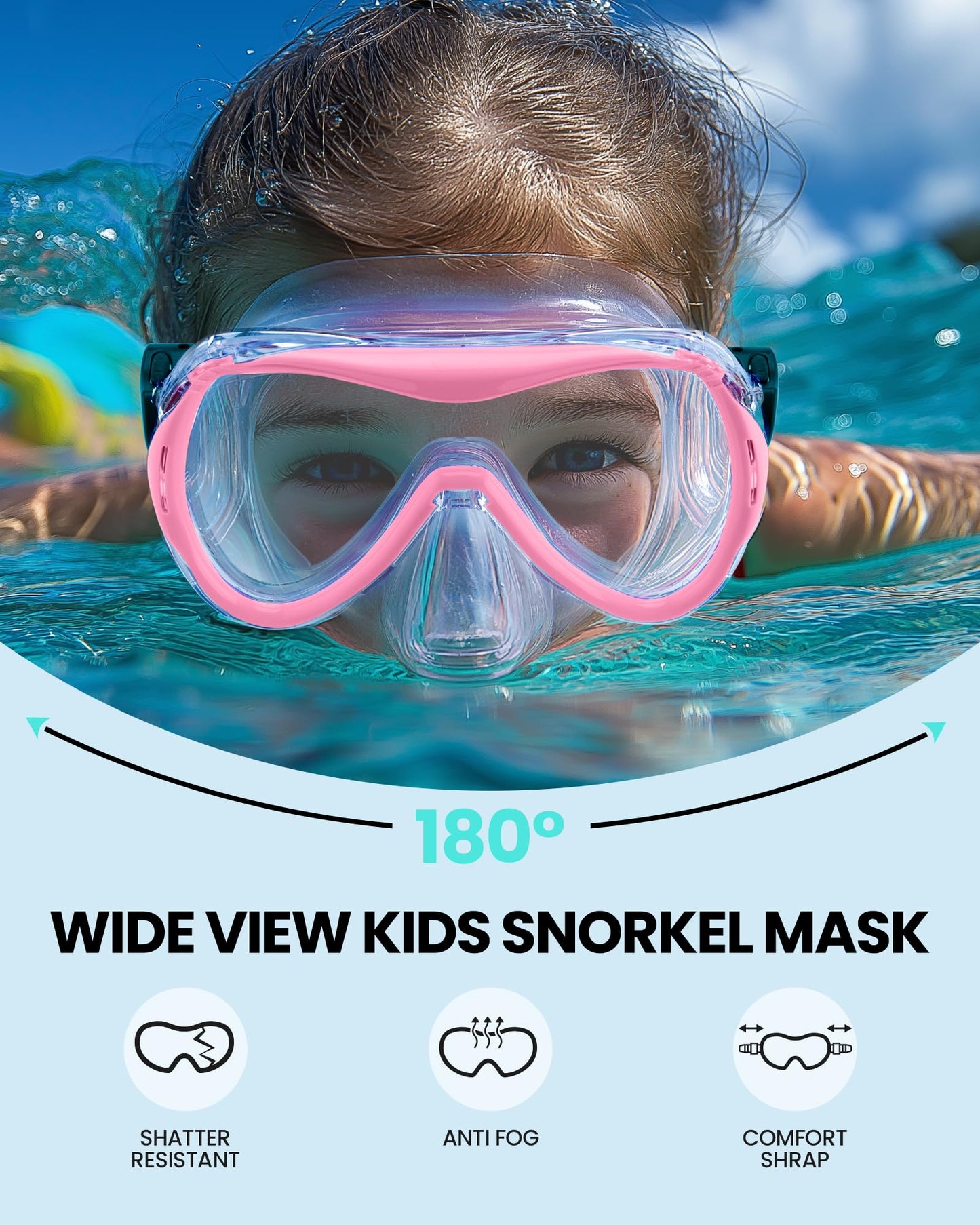 OutdoorMaster Marlin Children's Snorkel Set, Adjustable Strap, Dry Top Diving Mask, Anti-Fog Snorkel Mask, Children's Swimming Goggles for Boys and Girls, Age 4-14
