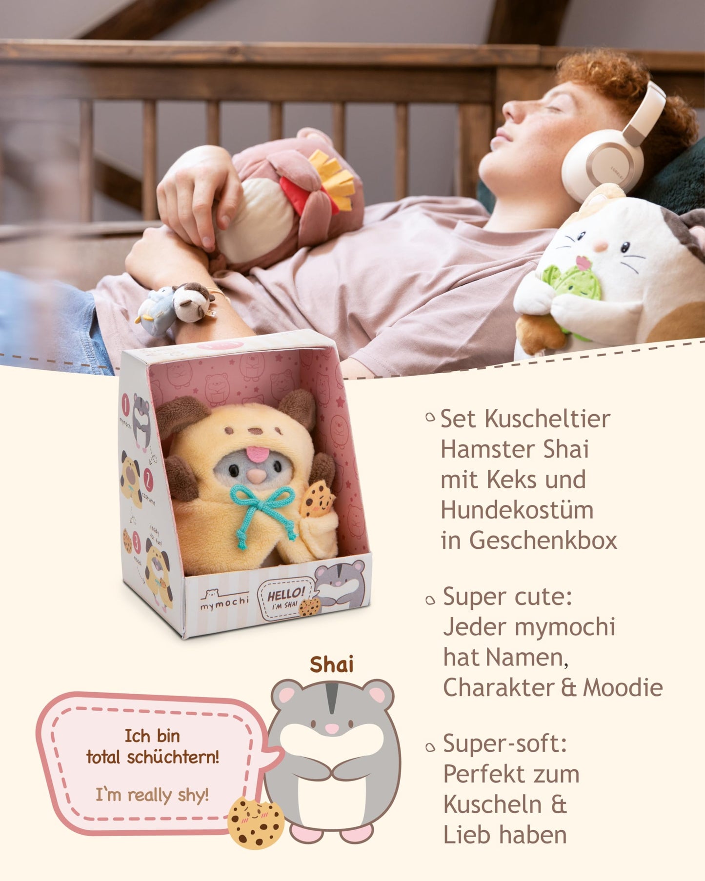 NICI MYMOCHI Kuscheltier Set - Kuscheltier Bär Nomo 8 cm mit Pommes und Bienenkostüm in Geschenkbox, Flauschiges Stofftier zum Kuscheln, Spielen und Liebhaben - 61142