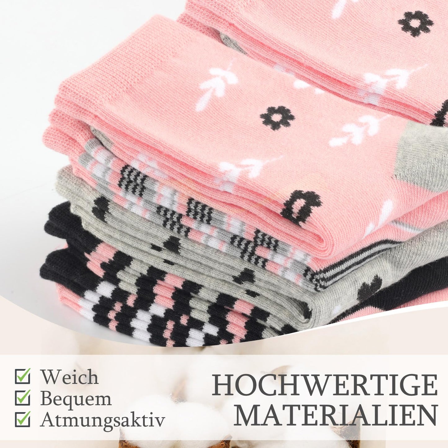 10 Paar Socken 35-38, Strümpfe Mädchen Baumwolle Lange Ringelsocken, Bunte Damensocken Baumwollsocken Mädchen mit Streifen Punkten