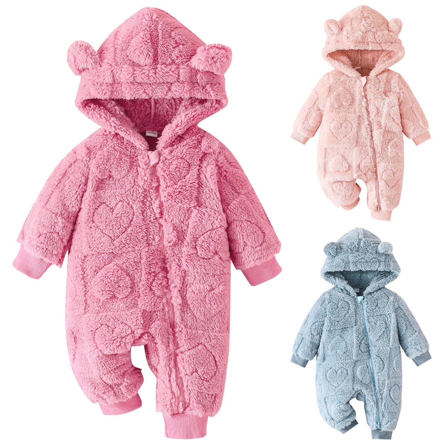 Winmany Newborn Baby Winter Snowsuit Bear Fleece with Hood Jumpsuit Heart Romper Winter Coat Outwear for Boys Girls
