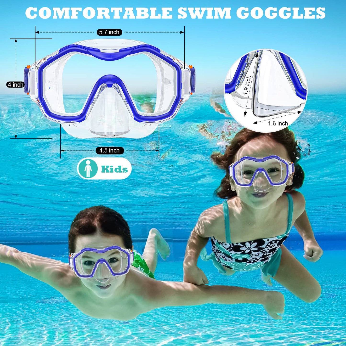 JEMULICE Taucherbrille Kinder, Schwimmbrille Kinder Schnorchelmaske für Jungen Mädchen, Tauchmaske mit Nasenabdeckung 180°Panorama HD Anti Nebel Anti-Leck Schwimmmaske für Kinder 4-16 Jahre