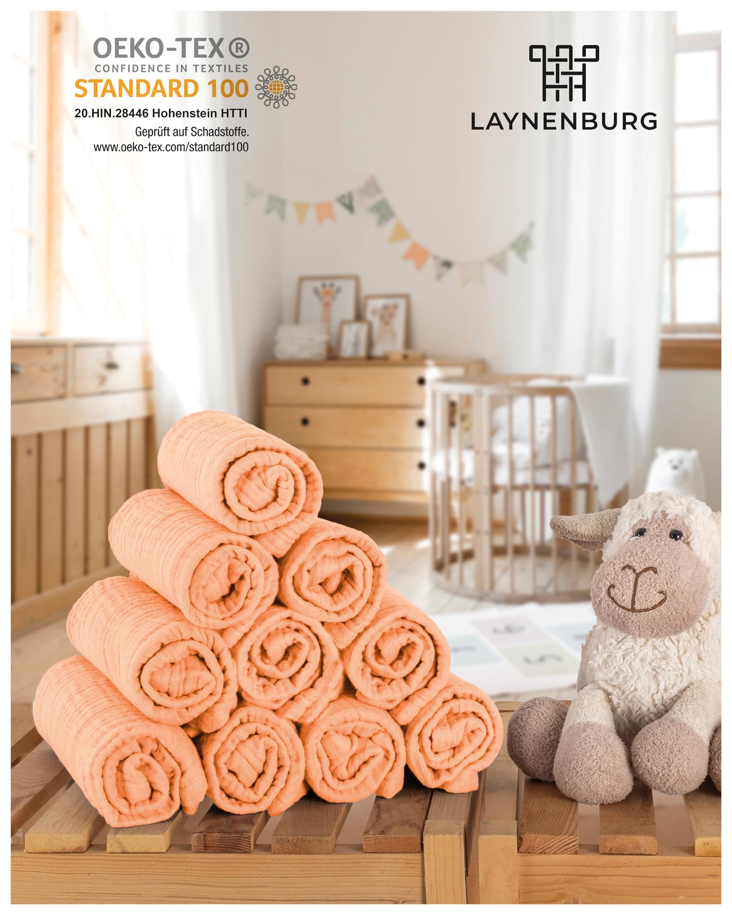 LAYNENBURG 10er-Set Premium Spucktücher Baby aus extra weichem Musselin - 100% Baumwolle - 30x50cm - Oeko Tex 100 - Musselin-tücher als Mulltücher, Mullwindeln oder Stoffwindeln (weiß)