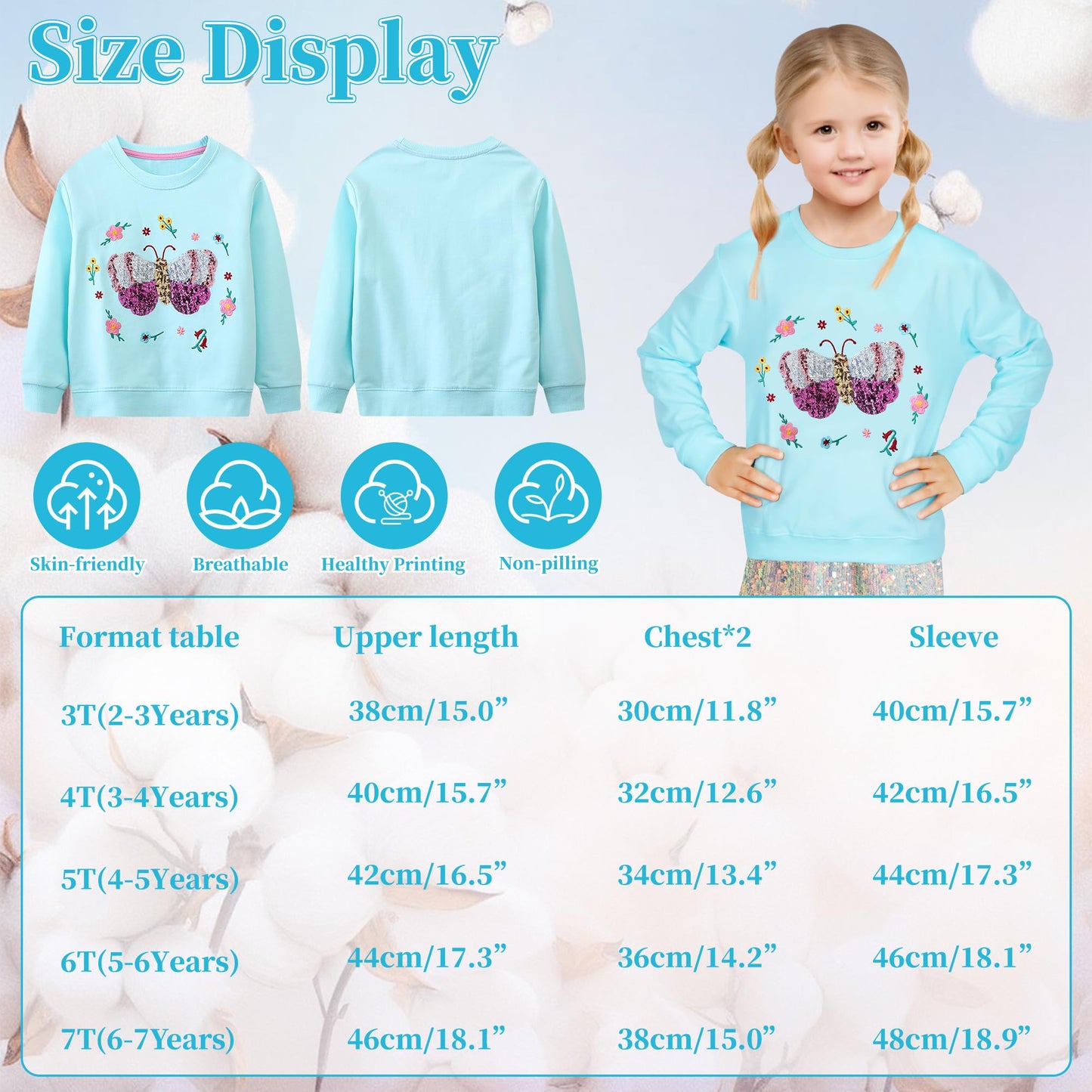 Baogaier Sweatshirt Mädchen Pullover Baumwolle Leichtgewicht Casual Sport Langarmshirt Pailletten Pelzig Tierdruck Kinder Kleidung Langarm Rundhalsausschnitt Tops 2-7 Jahre, Gr.92-122