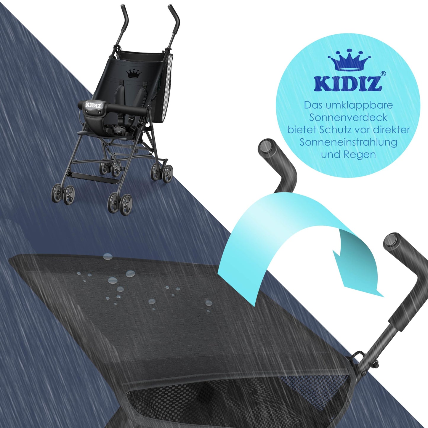 KIDIZ® City Buggy Foldable 360° 4 Inch Wheels Including Sun and Rain Cover Foldable 5-Point Safety Belt from 6 Months Anthracite - Meloni2