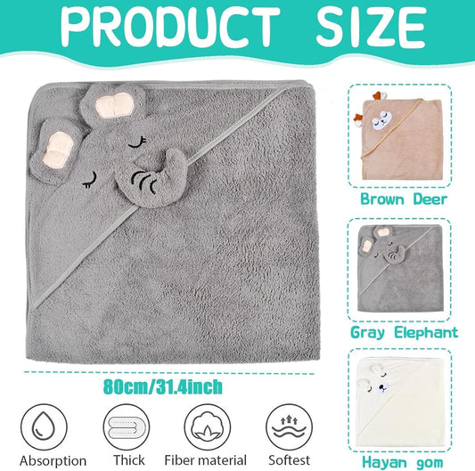 UieaMsio 3 Stücke Kapuzenhandtuch Baby, Niedliches Handtuch Mit Kapuze, 80X80cm Babybadetücher, Weich & Super Saugfähig