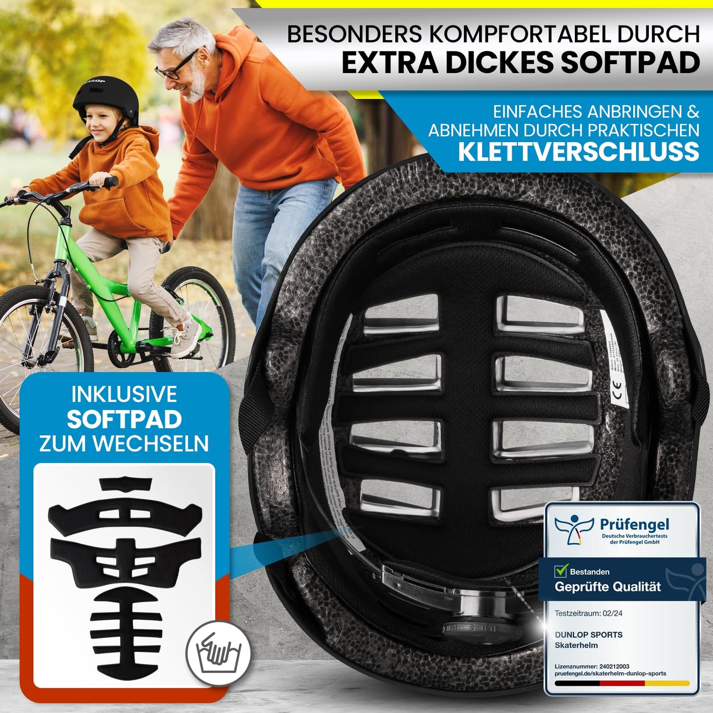 DUNLOP SPORTS Fahrradhelm Kinder Jugendliche Erwachsene - Test Sehr Gut - Leichter robuster Urban Allrounder Helm, 14 Fach belüftet, Schnellverschluss, Auto Kopfanpassung