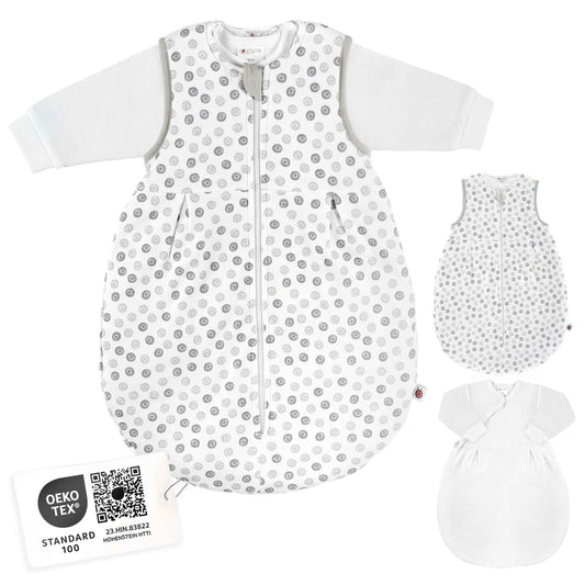 Coconette Circle All-Year Baby Sleeping Bag - 2-Piece: Long-sleeved inner bag and lined outer bag for summer and winter. 100 % cotton. White