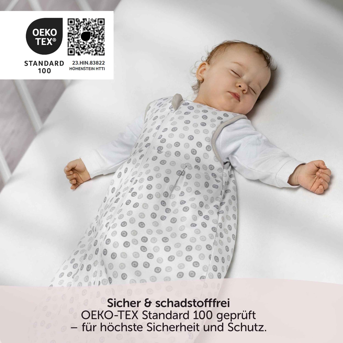 Coconette Circle All-Year Baby Sleeping Bag - 2-Piece: Long-sleeved inner bag and lined outer bag for summer and winter. 100 % cotton. White