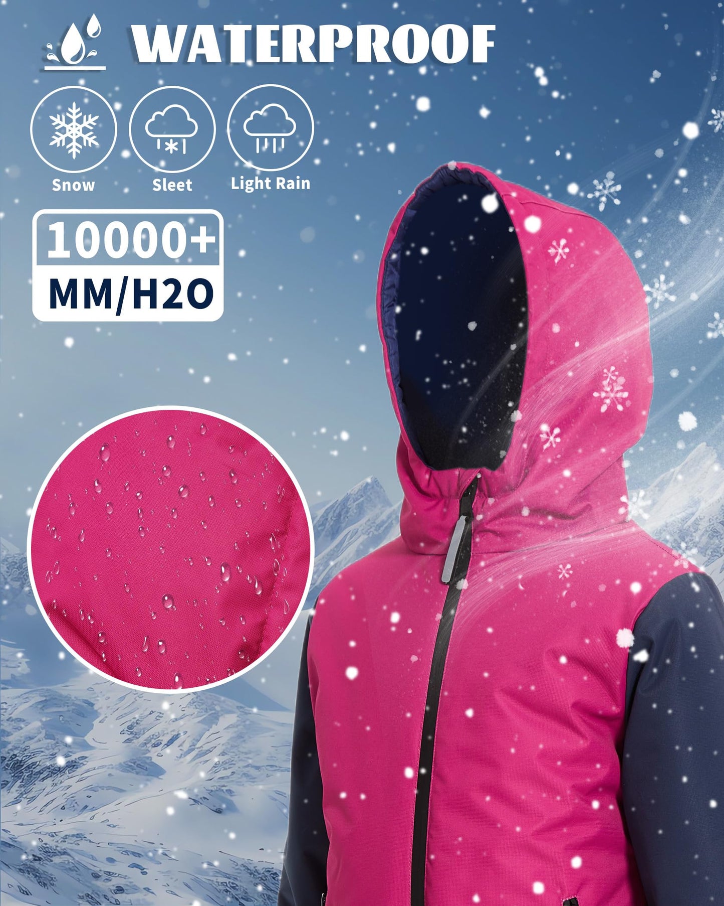 Owntop Children's Unisex Snow Suit Girls Boys Windproof Waterproof Ski Suit with Hood Zip 98-122