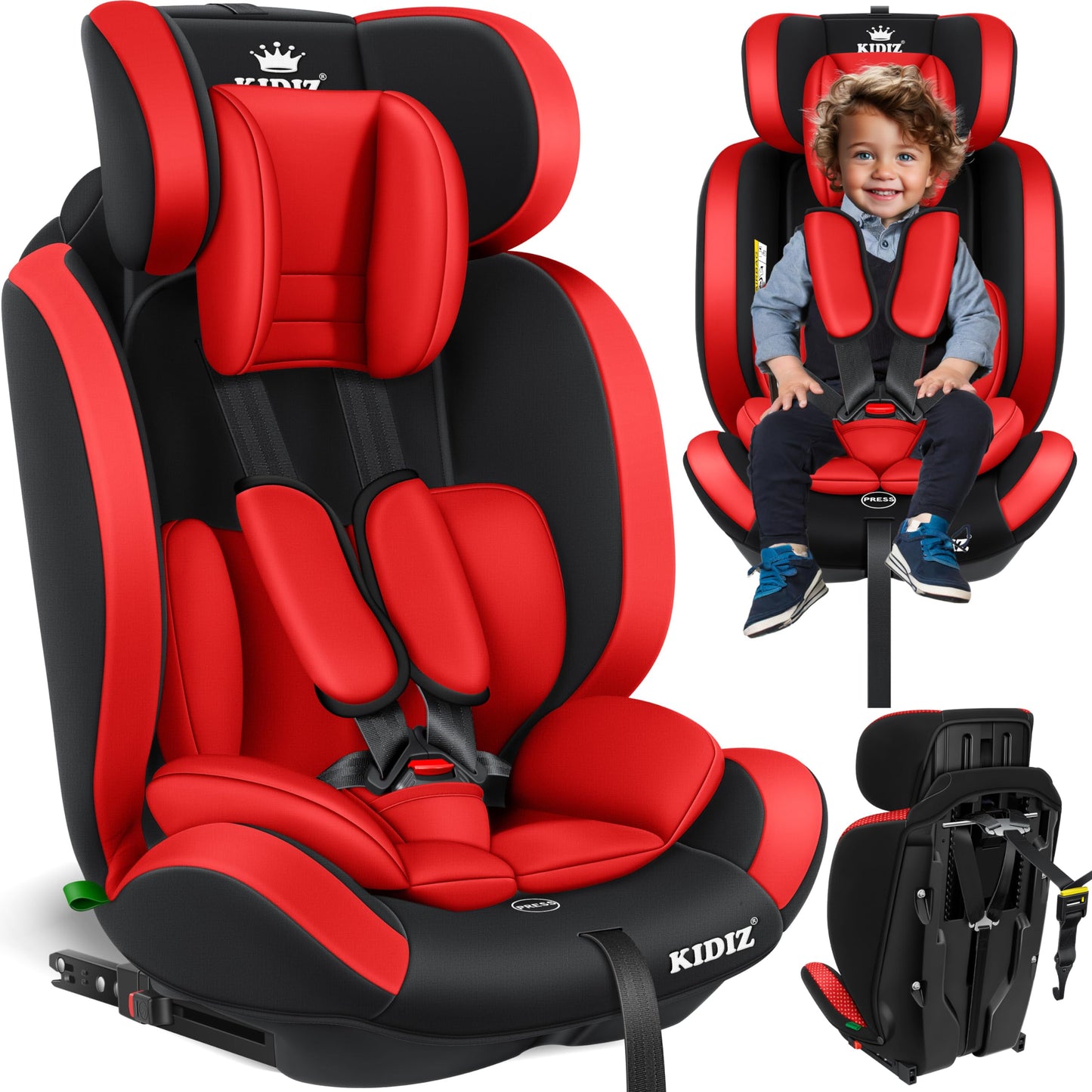 KIDIZ® Autokindersitz Kinderautositz Gruppe 1+2+3 9-36 kg 5-Punkt-Sicherheitsgurt, Autositz, Kindersitz, Einstellbare Kopfstütze, Mitwachsende Sitzerhöhung 1-12 Jahre, Stabil und Sicher - Meloni2