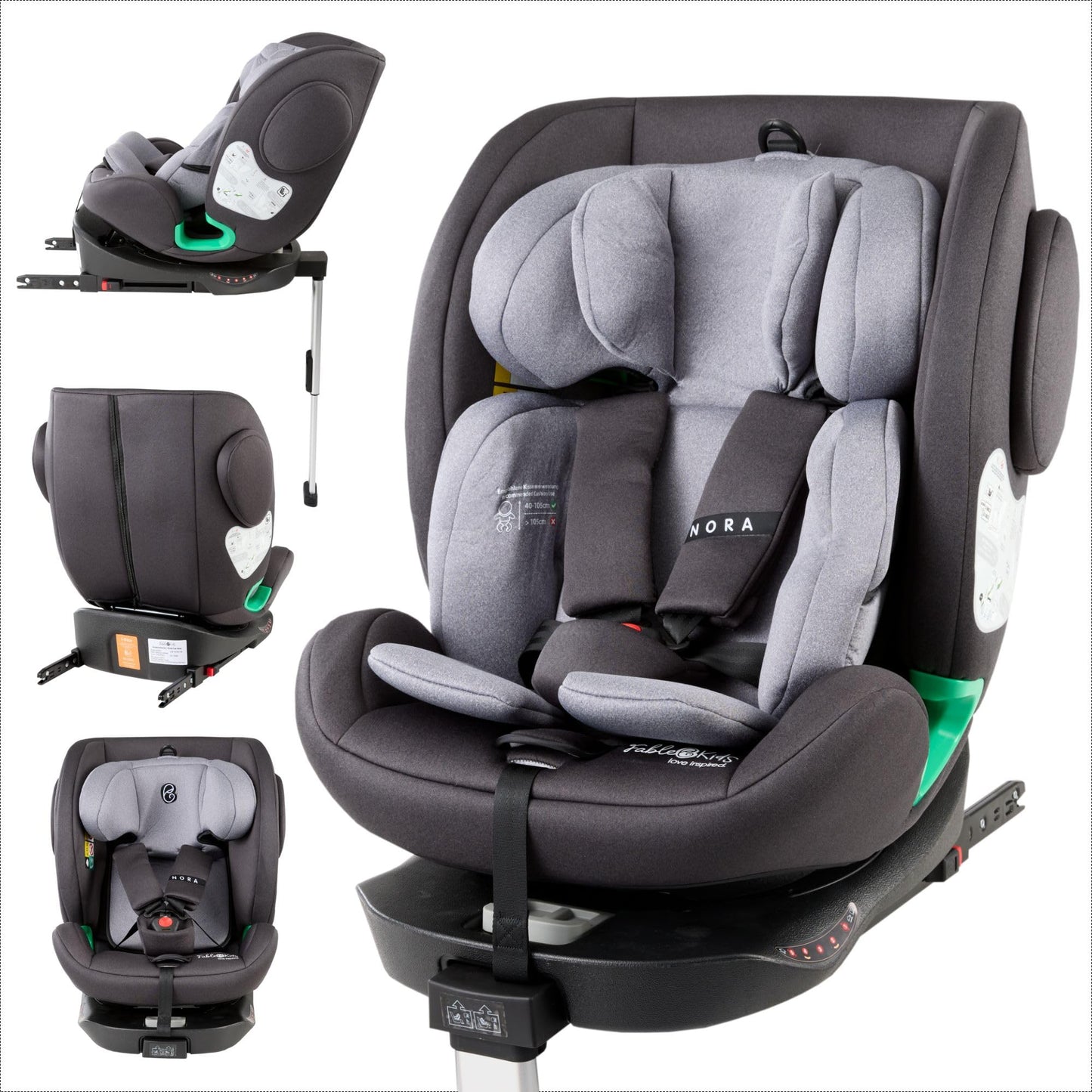 FableKids NORA Kindersitz Grau | 360° drehbarer i-Size Autokindersitz 40–150 cm | Reboarder mit ISOFIX & Stützbein | höhenverstellbare Kopfstütze & Rückenlehne | ECE R129/04 zertifiziert - Meloni2