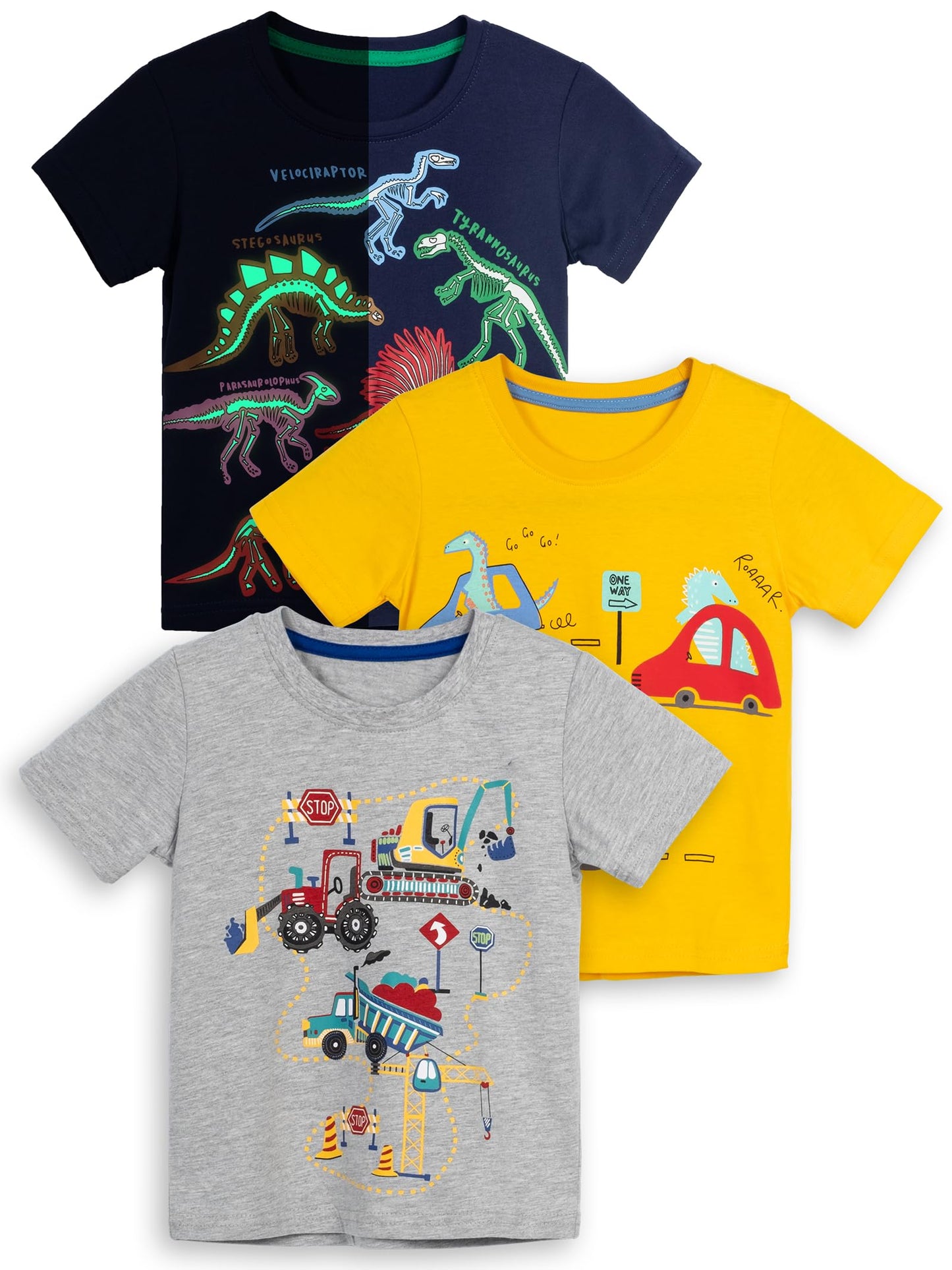 YOUNGSOUL Jungen T-Shirt Dinosaurier Kinder Kurzarm Tee Shirt Sommer Tops 3er-Pack