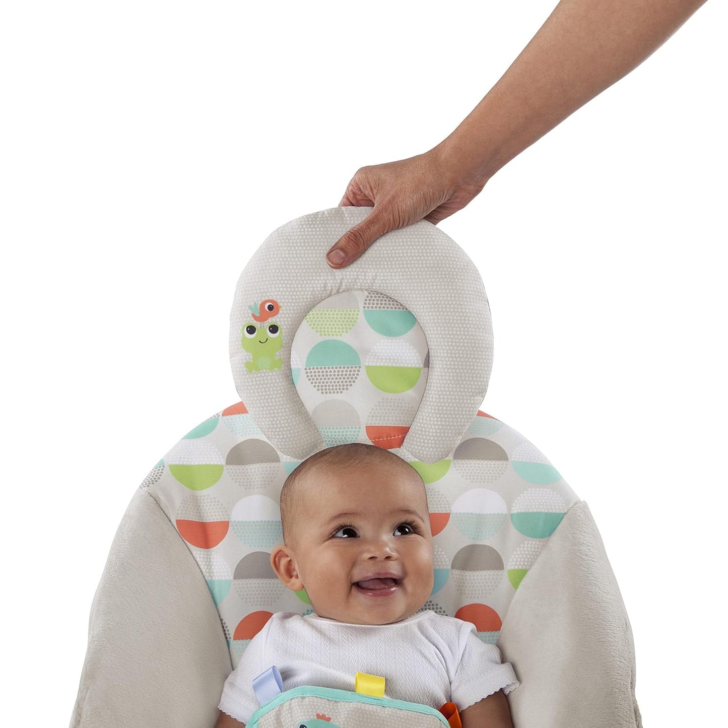 Bright Starts, Babywippe Babyschaukel Happy Safari mit beruhigenden Vibrationen & 7 Melodien, abnehmbarer Kopfstütze und Spielbogen mit 3 Spielzeugen, Lautstärkeregeler, ab der Geburt bis 9kg