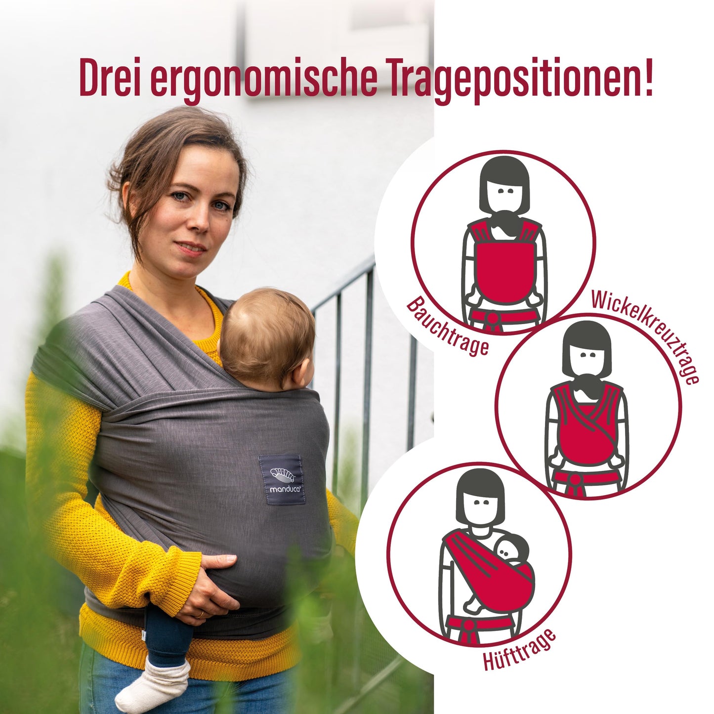 manduca Sling - Babytragetuch - Elastische Babytrage für Neugeborene von der Geburt bis zu 15 kg - Bio-Baumwolle - GOTS zertifiziert