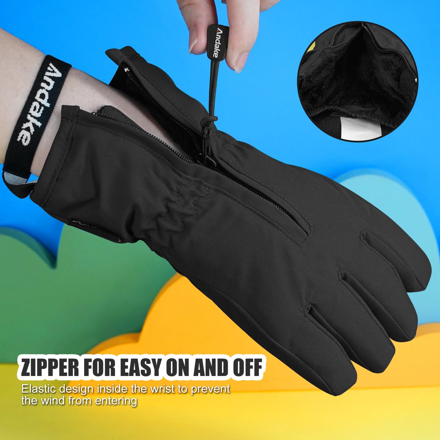 Andake Children's gloves, windproof, waterproof, warm winter gloves, skiing, outdoor sports, riding gloves, boys and girls