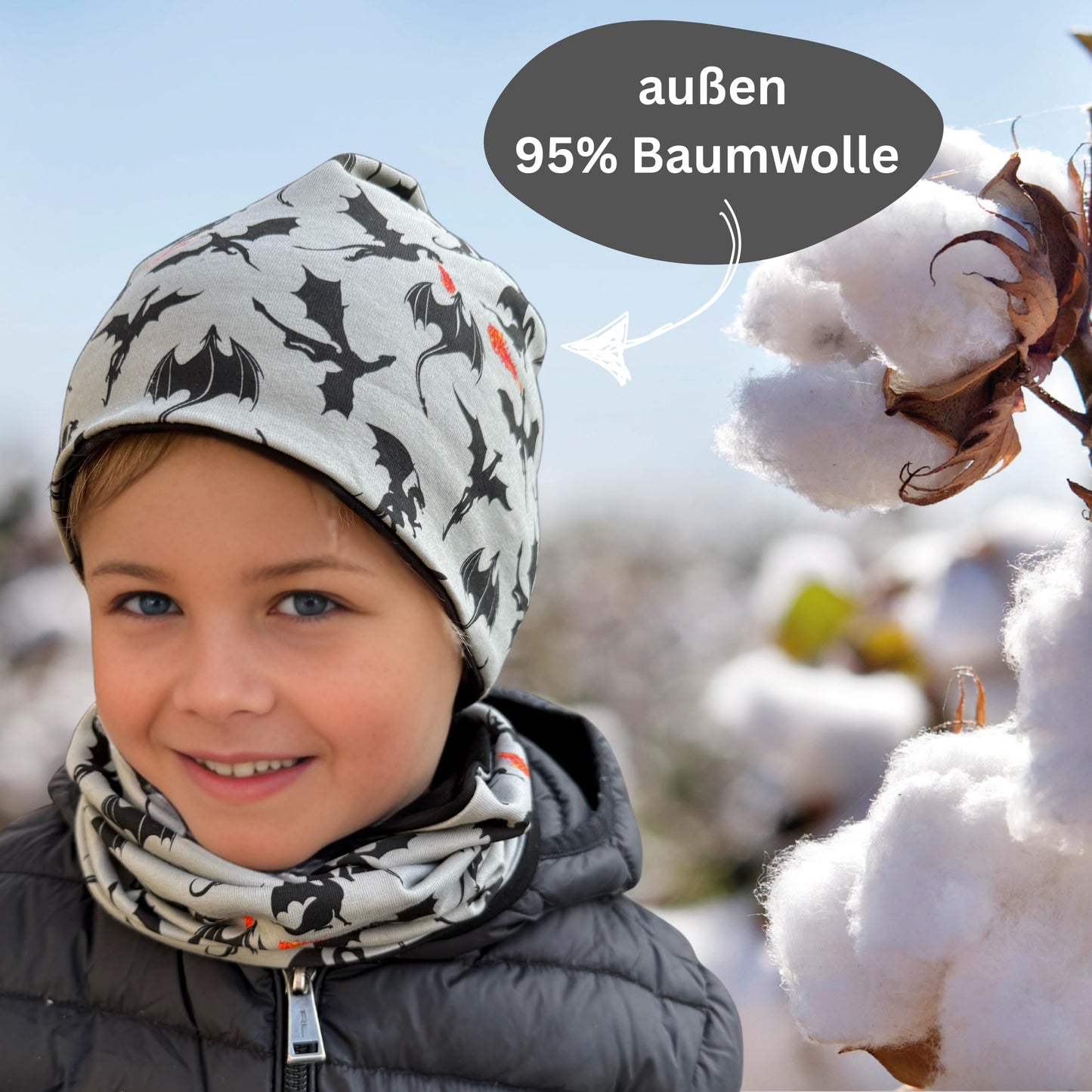 HECKBO Children's Beanie Hat & Scarf, Tube Scarf Set, for Girls and Boys, 95% Cotton, Autumn, Spring, Winter