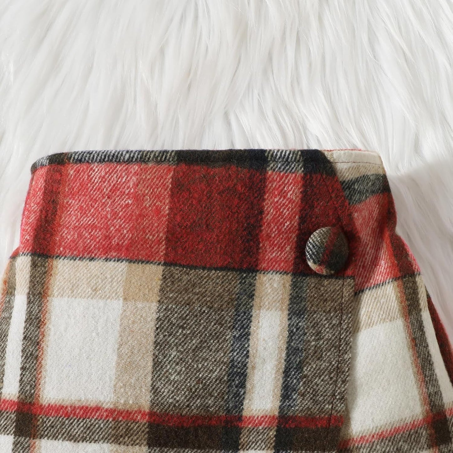 UUAISSO Kleinkind Baby Mädchen Kleidung Langarm Gerippte Oberteile Plaid Tweed Muster Rock Baskenmütze Herbst Knopf Outfits Sets