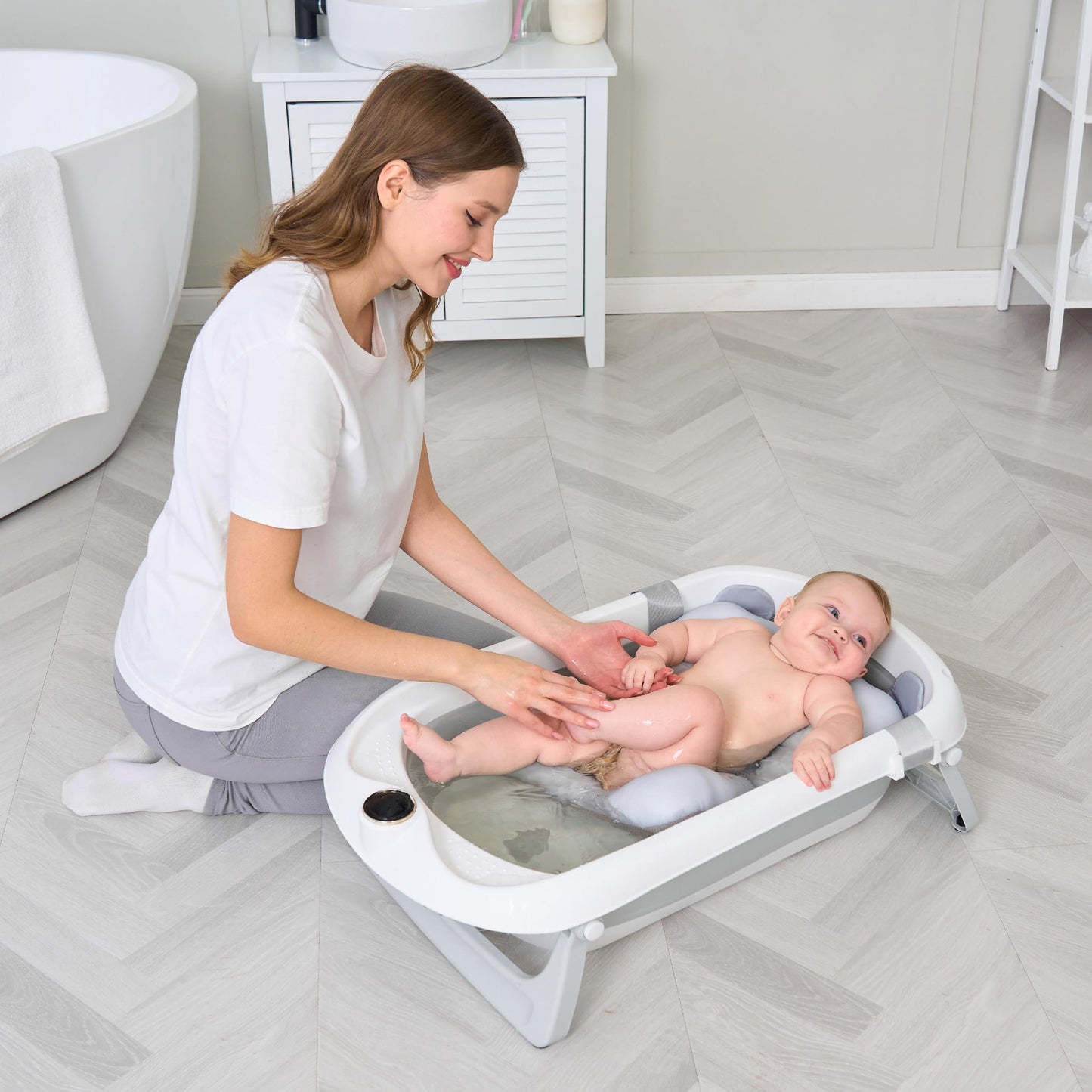 Faltbar Baby Badewanne Mit Rutschfestem Badekissen - Babywanne XXL Mit Baby Badewannensitz & Badethermometer - Von Der Geburt Bis 3 Jahre - Baby Bathtub - Geburtsgeschenke Für Mädchen & Jungen